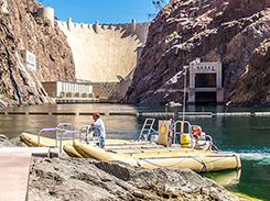 At the base of the Hoover Dam on the Colorado River